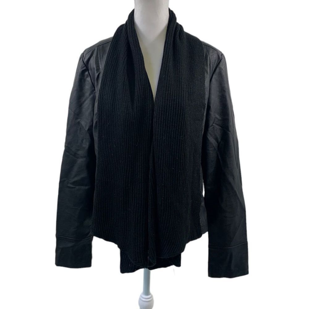 Jack BB Dakota Black Faux Leather Sweater Jacket Size M